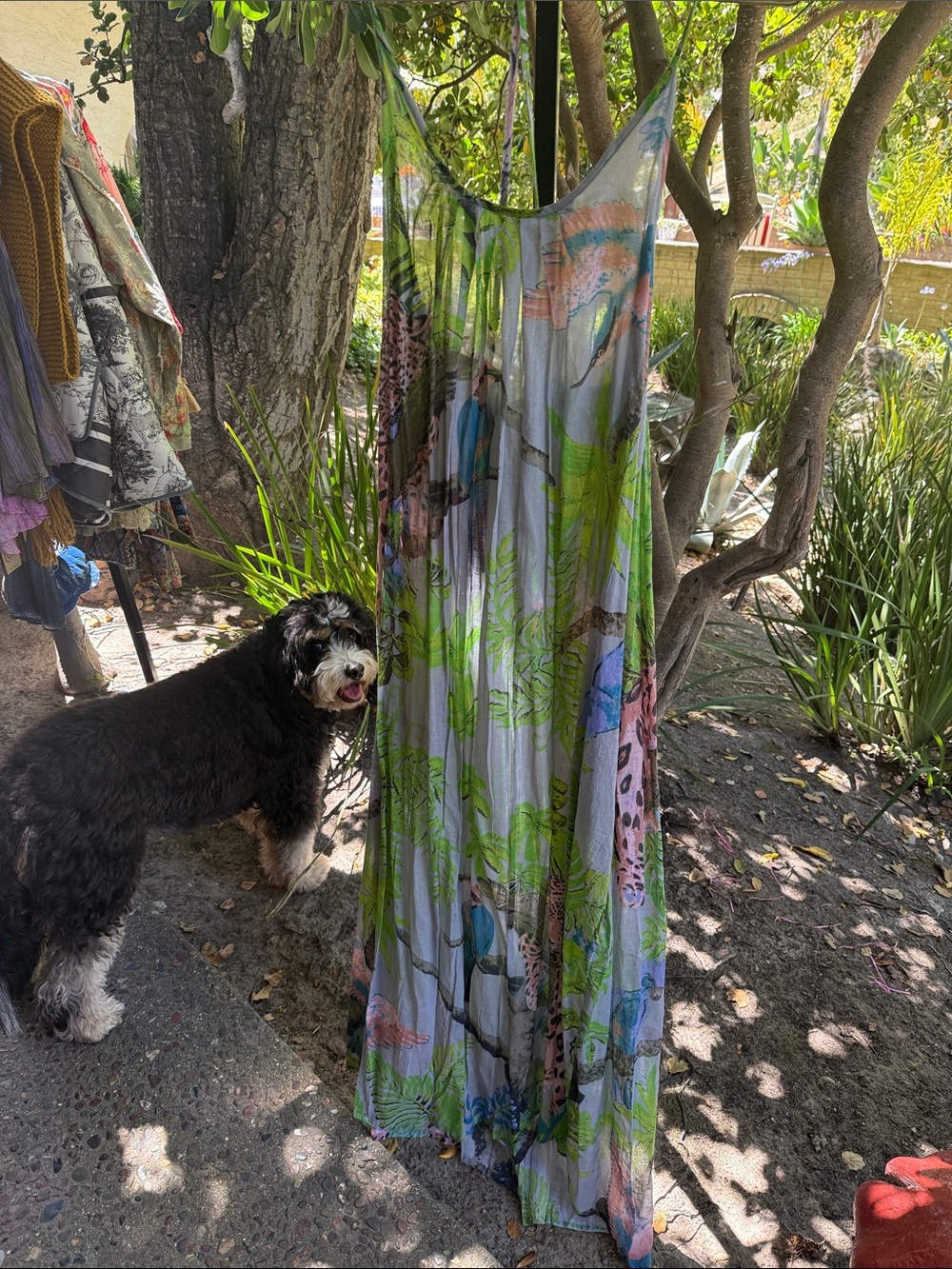 Casual Tropical Print Maxi Dress - Gray & Green